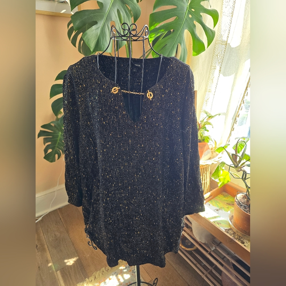 Torrid Black Blouse with Gold Toggle Chain Accent